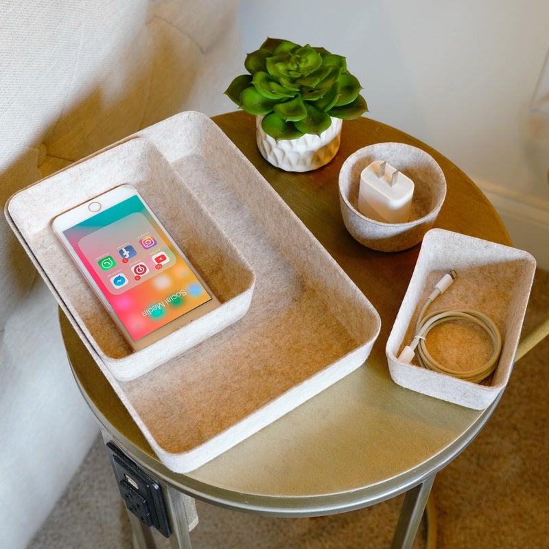Welaxy Felt Desk Drawer Organizer Trays, 7-Piece Storage Bins for Office, Catchall, Scandinavian Minimalist Decor (Oatmeal) - Image 5